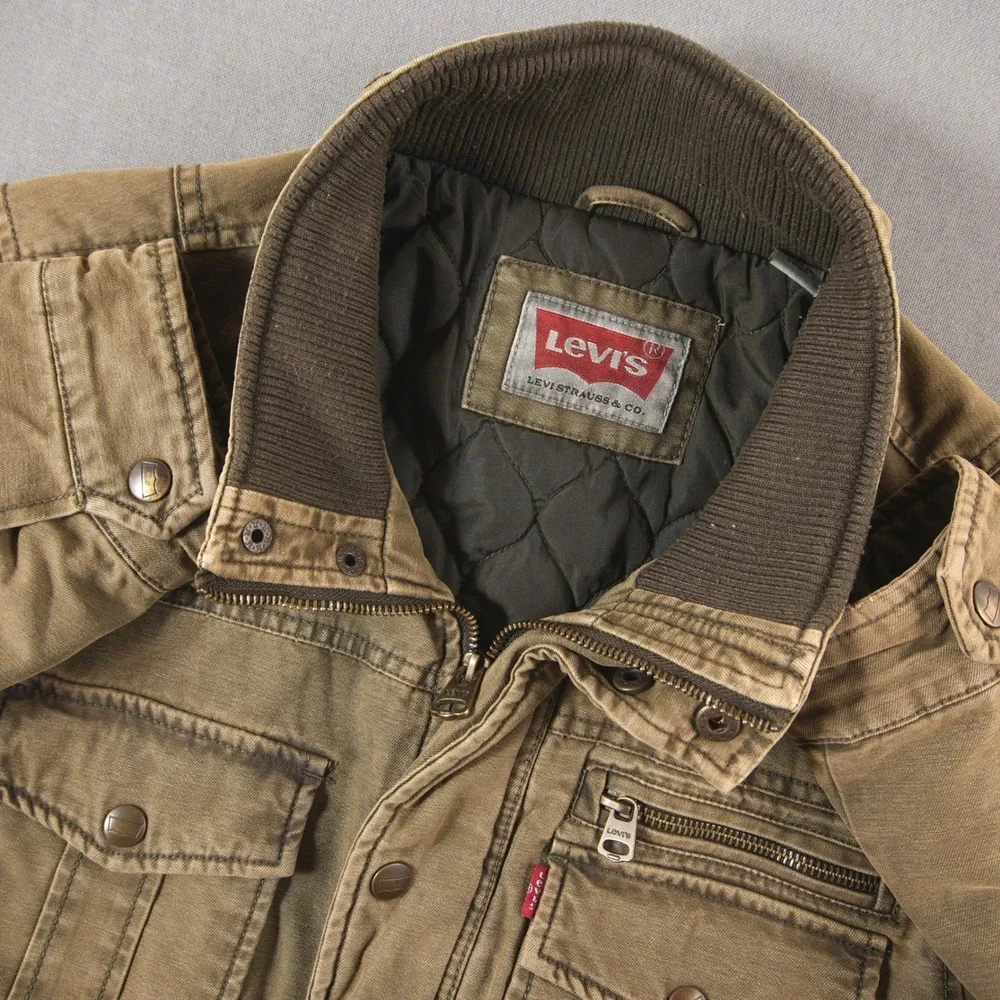 Levi's Military Field Trucker Canvas Quilted Men Jacket S Utility Multi Pocket